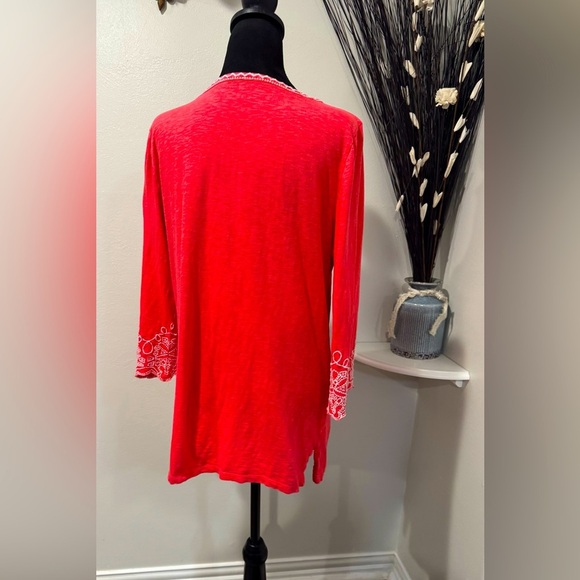 Talbots Embroidered Red/orange Boho Peasant Tunic Top Size Medium - Picture 4 of 10